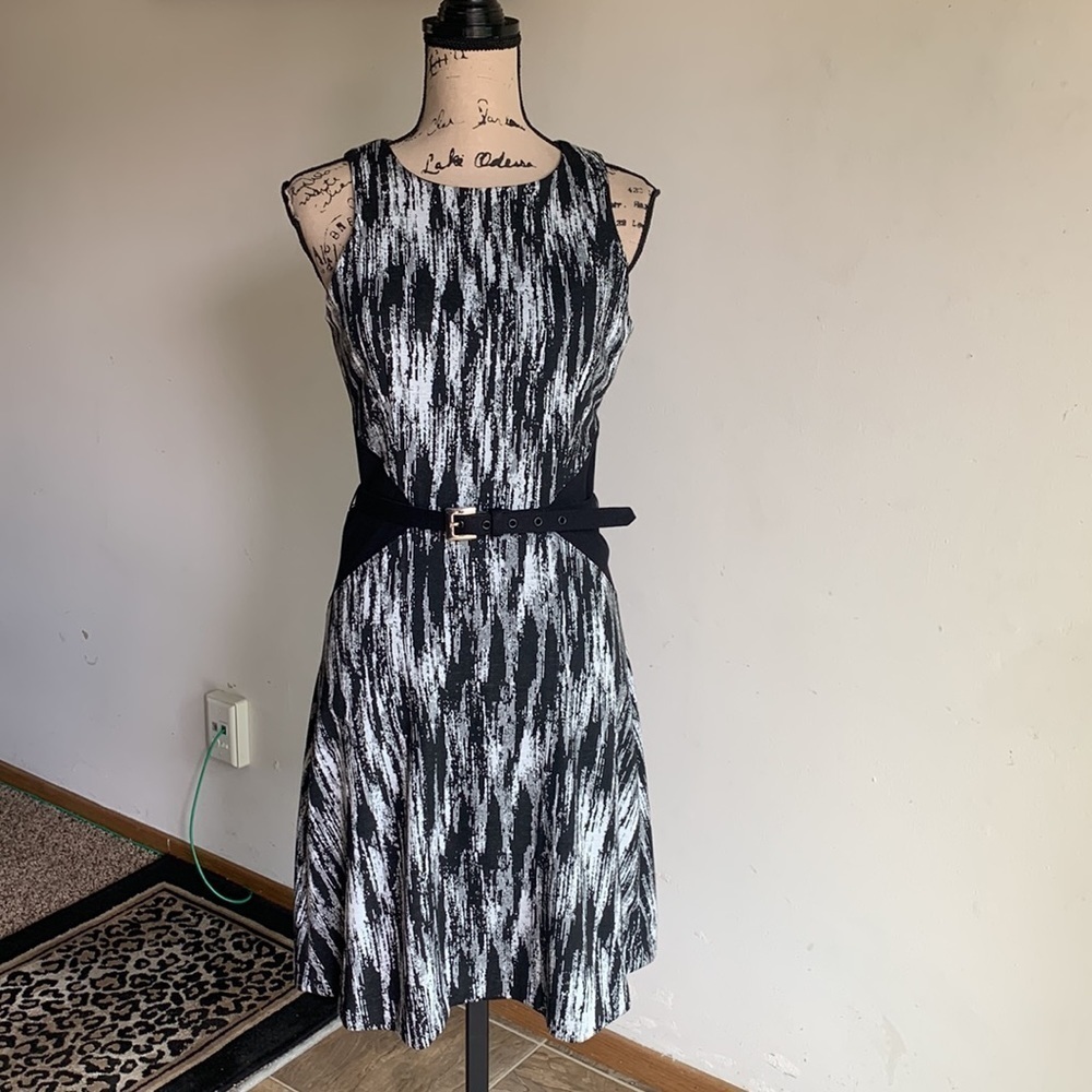 Cache Sleeveless Black White Shift Dress Sz 8 - Picture 10 of 11